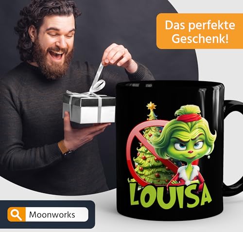 MoonWorks® Kaffee-Tasse Weihnachtsnörgler Weihnachten Mann Frau Paar mit Namen personalisierbar Geschenk lustig Weihnachtsmuffel Schwarz… – Ansicht 4
