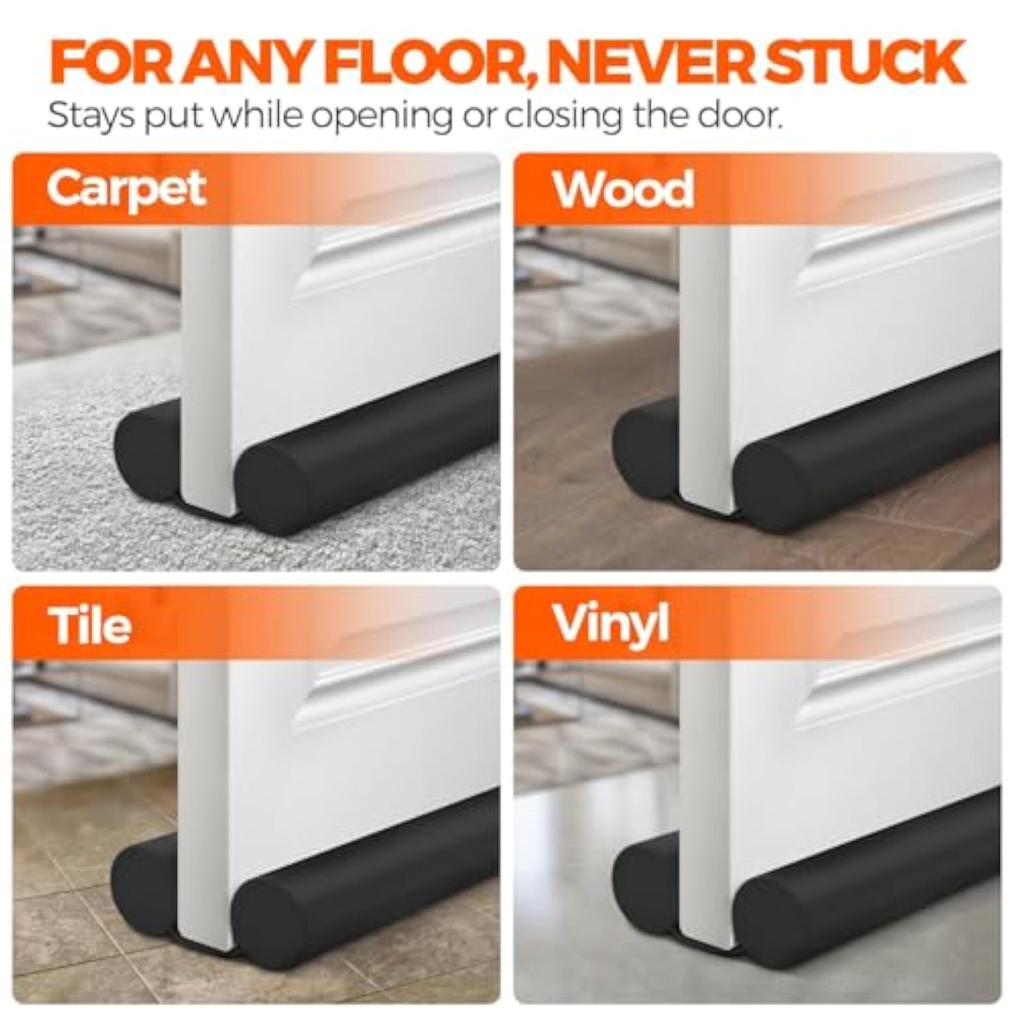 Adjustable Door Draft Stopper Weather Stripping, Black