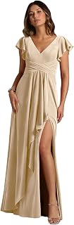 Velvet Dress for Women Long Formal Evening Gowns with Slit Bridesmaid Dresses for Wedding Guest with Short Sleeves