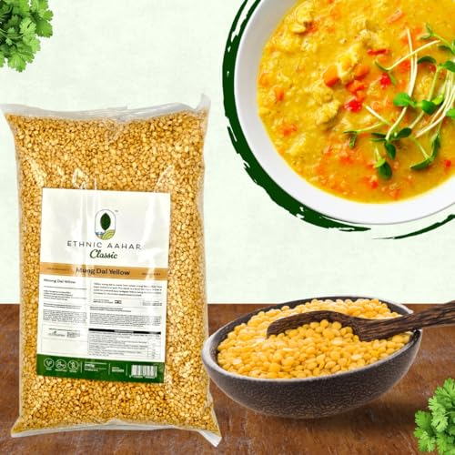 Ethnic Aahar Mung Dal Yellow 2000g | Protein-Rich Pulses & Lentils for Wholesome Cooking | Premium Quality Dals | Essentials for Vegan, Vegetarian, and Ayurveda-Inspired Lifestyles