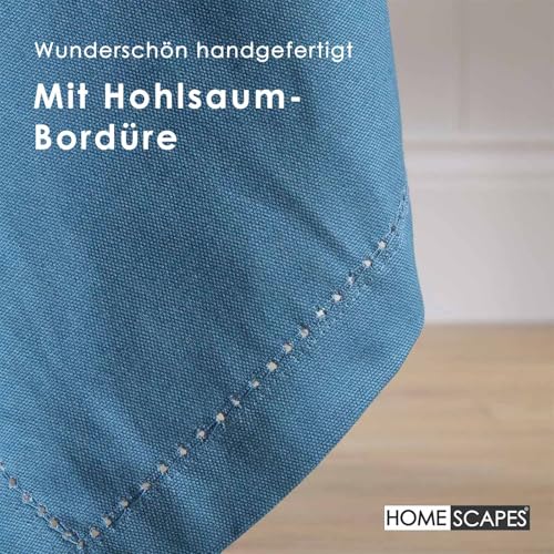 Homescapes Blaue Tischdecke mit Hohlsaum aus 100% Baumwolle 137x137 cm, Tischtuch quadratisch, waschbar & pflegeleicht – Ansicht 5