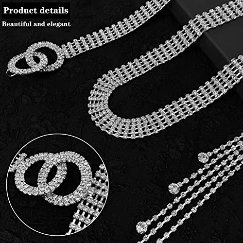 Pinra Crystal Waist Belt For Women Rhinestone Belt Sparkle Tassels O-Ring Chain Belts For Dress Plus Size 135Cm Silver #TOP4