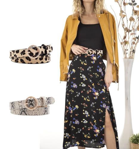 COTIM COYIN 3 Pack Women's Leopard Print Skinny Faux Leather Belt with Gold Alloy Buckle for Jeans Dress Pants4