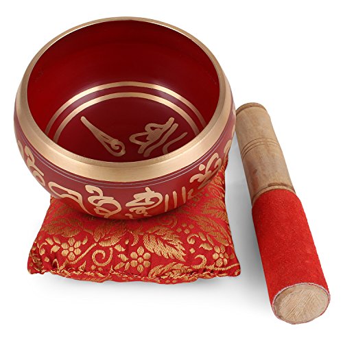 'ZAP Impex® Bol de meditación tibetano Om Mani / almohadón / mao de 4 pulgadas rojo Cover