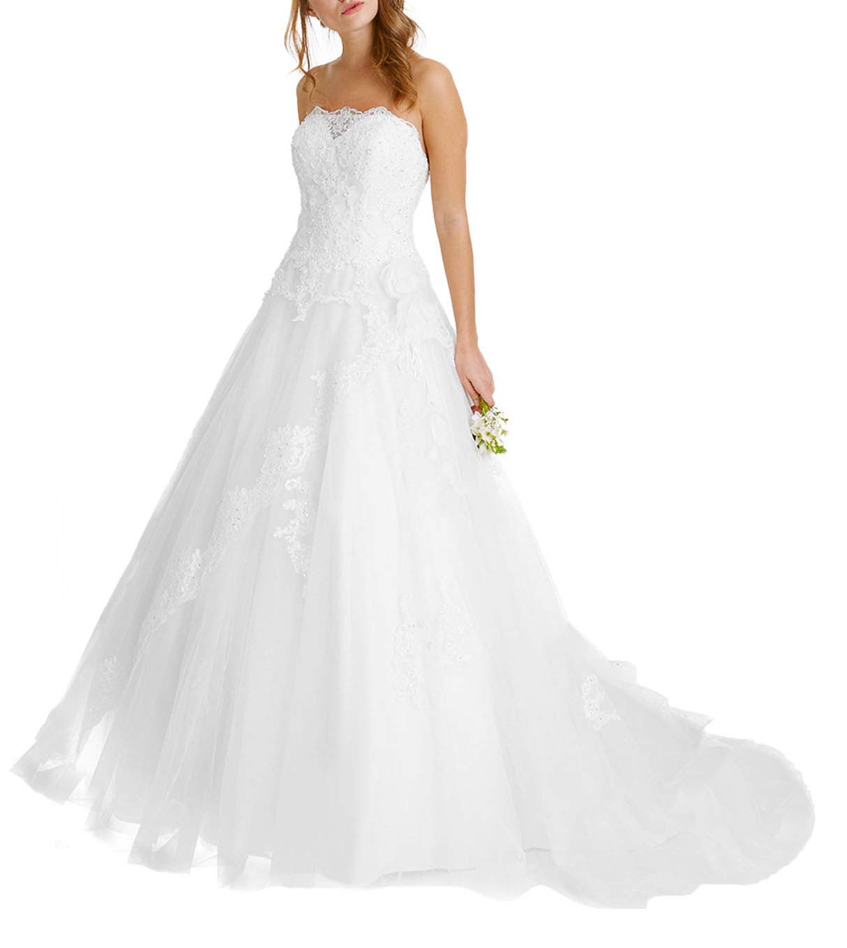 A-Line Abito da Sposa Glitter Senza Maniche Bridal Fashion Circostanza Civil Dress, Bianco, 56