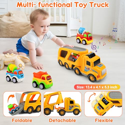 Nicmore Construction Truck Toddler Toys Car: Toys for 2 3 4 Year Old Boy 5 in 1 Carrier Toys for Kids Age 2-3 2-4 | 18 Months 2 Year Old Boy Christmas Birthday Gifts