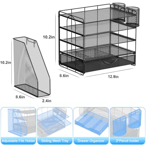 Image of gianotter 5-Tier Desk Organizer with Drawers and File Holders | Letter Trays and Pen Holders - Workspace Accessories for Office Supplies (Black)