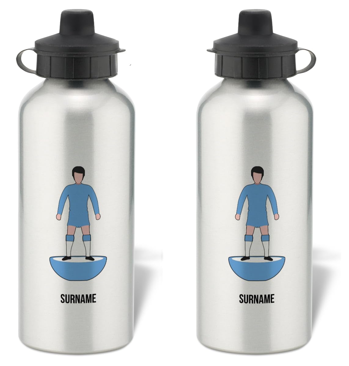 MANCHESTER CITY Personalised Football Player Figure Aluminium Water Bottle fans - 600ml - Silver Bottle