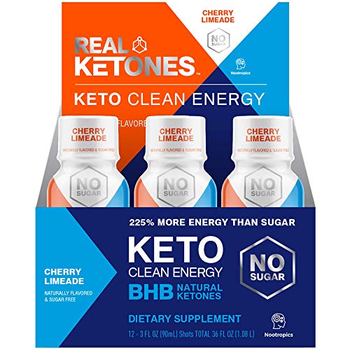 Keto Energy Shot - Exogenous Ketones Preworkout Drink- 12-Pack with D-BHB, Natural Caffeine, and Nootropic Blend - Cherry Limeade by Real Ketones