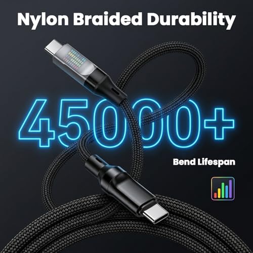 Image of Verilux 240W Type C Cable Fast Charging with LED Light, 6.6Ft C Type Charger Cable with 480Mbps & Nylon Braided, USB C to C Support iPhone 17 /17 Pro /17 Pro Max /16 /15 Series, Galaxy S26 /S25 /S24, Laptop