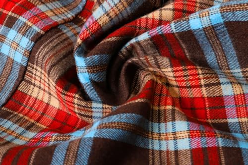 Image of SANGTREE Women and Girls Oversized Flannel Plaid Shirt Mid-Length Casual Button Down Shirt with Pockets