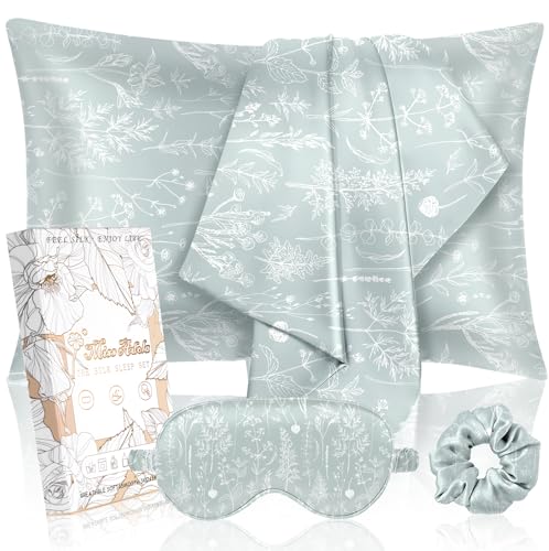 Miss Adola Mulberry 1Pack Silk Pillow Case for Hair and Skin 19 Momme Standard 75 x 50cm Pillowcase with Eye Mask & Scrunchie Soft Silk Pillowcase Sleeping Gift for Women, Flora Flower