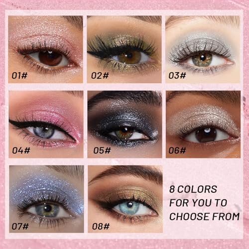 Image of WanTuoluo Sparkly Eyeshadow Palette for Women, Single Monochrome Eye Shadow Makeup, Shiny Pressed Cream Powder, Blendable Natural sombras para ojos, Holographic,Vegan,Travel (04-Glitter-Rose Pink)