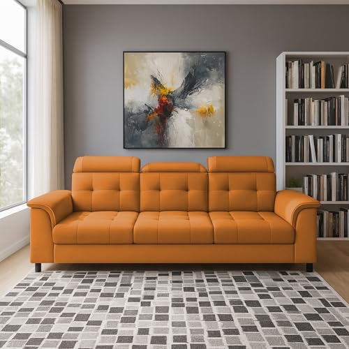 Image of Casaliving Ella 3 Seater Sofa Set for Living Room (Orange Colour Fabric) Premium Fabric Sofa