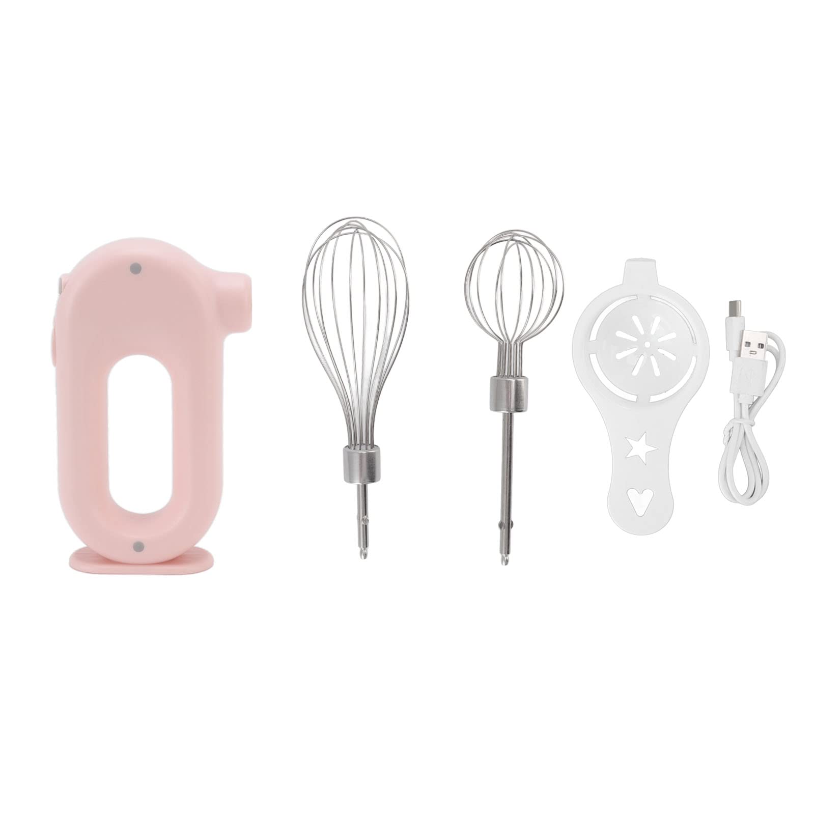 Electric Hand Mixer Elliptical Frother Eggbeater Automatic Foam Maker Double Stick Beer Frother for Household Wynboop Mini Cordless Mixer White (Pink)