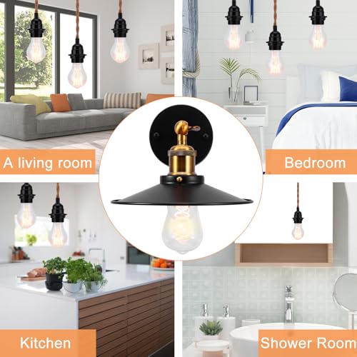 Image of Black Vintage Wall Sconces Light, Industrial Adjustable Vintage Wall Sconce, E27 Lamp Holder (Without Light Source) Oil Rubbed Bronze Wall Sconce for Bedroom Living Room Reading Kitchen (22cm Shade)