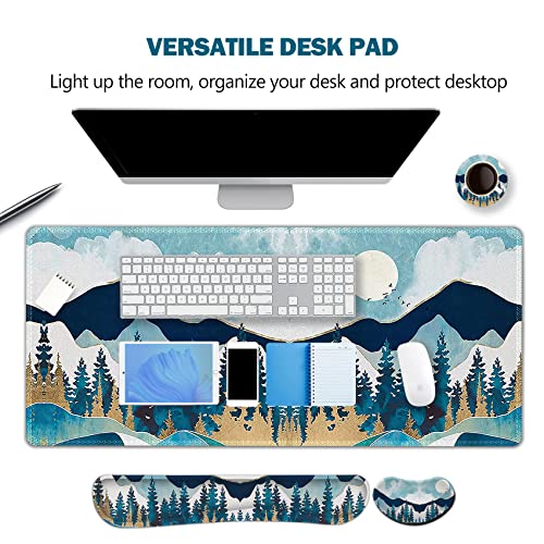 Image of ArtSo Large Gaming Mouse Pad Set, Keyboard Wrist Rest Support + Mouse Wrist Cushion + Extended Mousepad + Coaster, 35x15.5in Multifunctional Desk Mat, Abstract Mountain