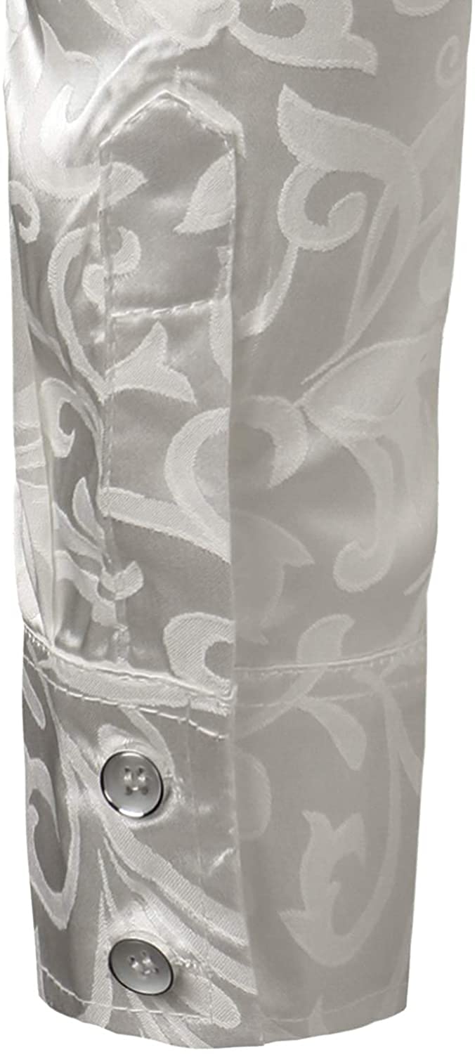 PARKLEES Luxuriöses Jacquard-Langarmhemd für Herren, schmale Passform, Satin, seidig, Blumenmuster, für Hochzeit, Party, Abschlussball