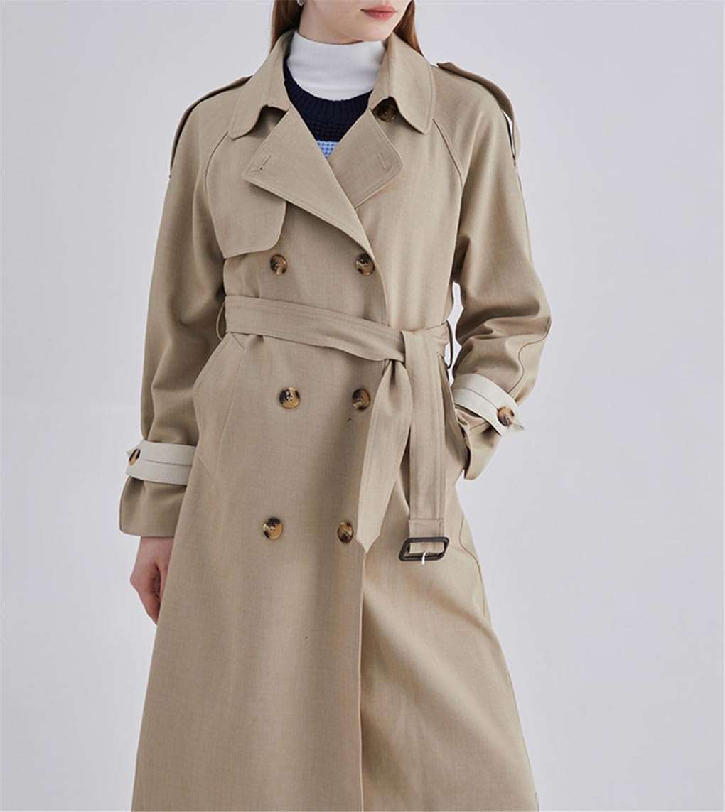 Dninmim Trench Doppiopetto Da Donna Giacca Midi Autunnale Giacca A Vento In Vita Color Kaki