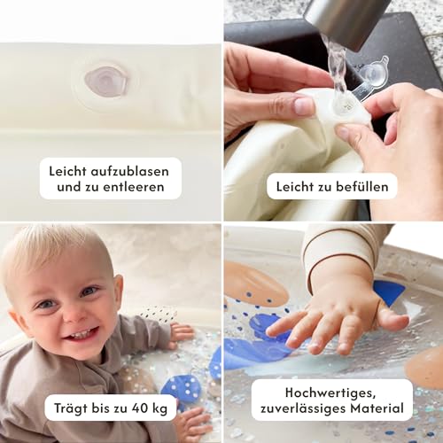 Hakuna Matte Wassermatte Baby 73x42cm – Tummy Time Wassermatte ab 3, 6 & 9 Monate, Sensorik Spielzeug Baby mit Glitzer, Montessori Wasserspielmatte, Bauchlage Spielzeug, Aquarium, BPA-frei, geruchlos