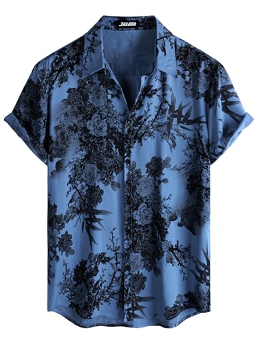 Image of JOTOOK Mens Hawaiian Shirt Short Sleeve Button Down Tropical Shirts Casual Floral Summer Beach Shirt