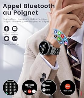 FITFLEX Montre Connectée Homme avec Appels Bluetooth, 1.43'' HD Amoled Écran Smartwatch Homme avec Fréquence Cardiaque/Sommei/SpO2, IP68 Étanche Montre Fitness avec 120 Modes Sportifs pour Android iOS