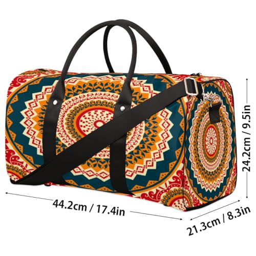 Mandala Print Travel Duffel Bag, Ethnic Tribal Sports Tote Gym Bag, Foldable Weekender Overnight Bag, Luggage Handle Bag for Women Men4