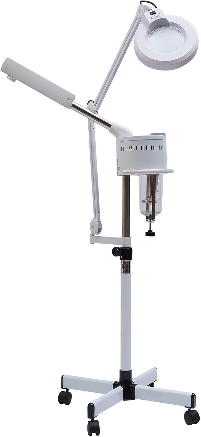 2-in-1 digitale vapozon verdamper stoomapparaat cosmetica gezichtssauna ozon hete stoom loeplamp hot mist spray vapozon damper gezicht stomer met vergrootlicht 180 ° draaibaar