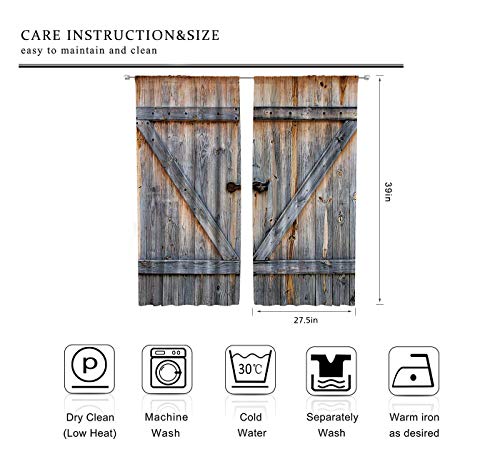 Riyidecor Wooden Barn Doors Kitchen Curtains Rustic Country Rod Pocket Retro Woods Western Shabby Chic Farmhouse Printed Living Room Bedroom Window Drapes Treatment Fabric 2 Panels 27.5 X 39 Inch #TOP5
