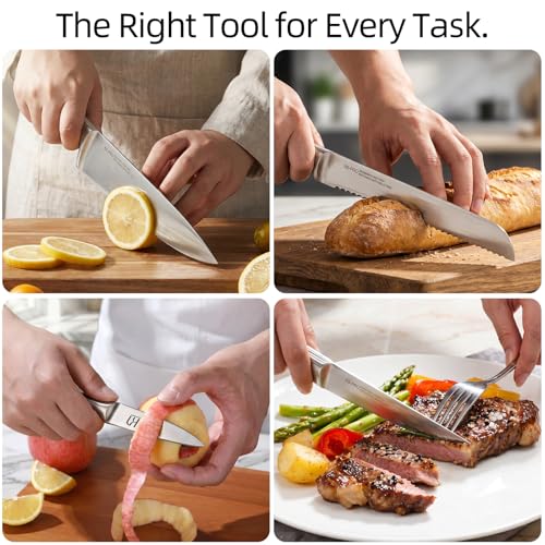 KnifeSaga Kitchen Knife Set with Block and Sharpener | 12-Piece Premium High Carbon Stainless Steel Knife Block Set, Ergonomic Anti-Slip Handle, Rubberwood Knife Block by KnifeSaga - Image 9