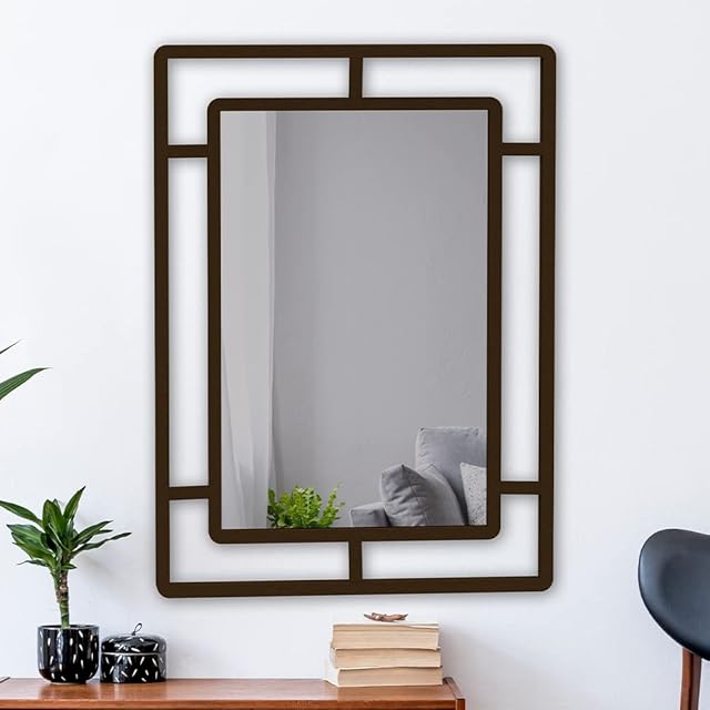 BEAUTME Large Decorative Wall Mirror, 45" x 30" Rectangle Rust Color Metal Wall Mounted Mirror Hangs Horizontal for Entryway Bedroom Dining Room