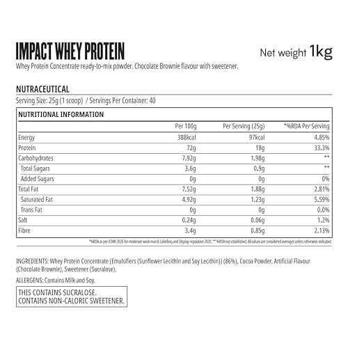 Image of Myprotein Impact Whey Protein, Chocolate Brownie, 1 Kg