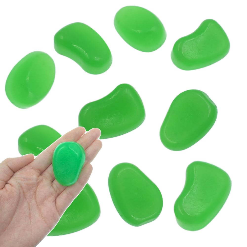 QTTLLI 20Pcs 4.5CM Large Glow Pebbles Glow in the Dark Decorative Stones Rocks for Garden Path Walkway Yard Fish Tank, Green