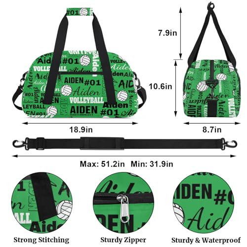 Personalized Name Volleyball Duffle Bags Custom Number Sport Ball Sports Gym Bag Weekender Overnight Training Bag, Green2