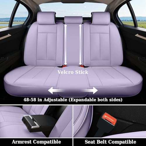 Image of Coverado Automotive Seat Covers, Car Seat Protector for Back Seat, Purple Waterproof Seat Covers for Cars Carseat Cover, 3-Pieces Back Seat Cover for Car, Faux Leather Universal Fit Most Cars