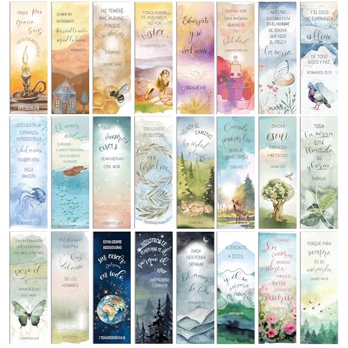 96 Pcs Spanish Bible Verse Christian Bookmarks, Watercolor Paper Book