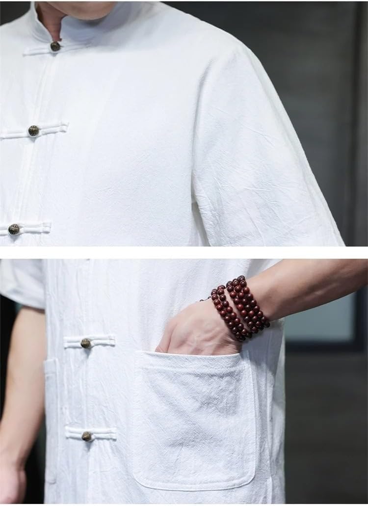 Men's Traditional Kungfu Tai Chi Casual Tang Suit Stand Collar Tops Men Chinese Style Linen Shirt