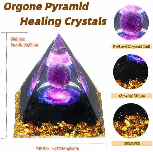 Miniatura 6 de YATOJUZI Cristales curativos de pirámide de orgón de 2.4 pulgadas, amatista natural, cristal de obsidiana, decoración morada, piedras preciosas de