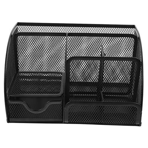 Porte-crayons de table noir SHINEOFI à 7 compartiments et tiroir pour bureau