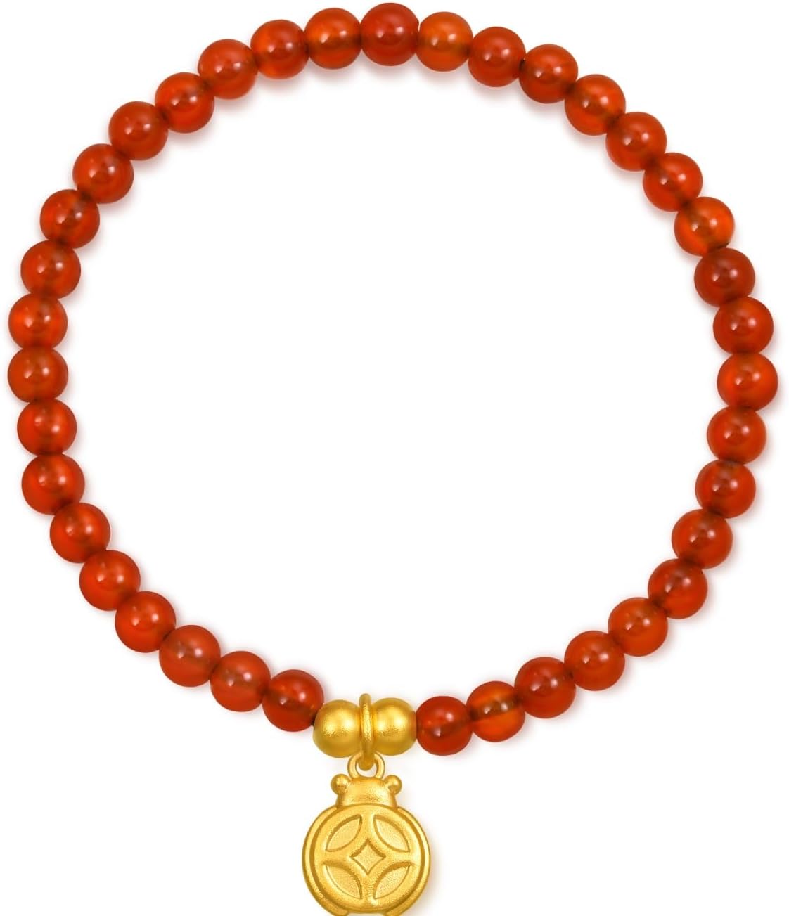 CHOW SANG SANG 999 24K Gold MINTYGREEN Dainty Beetle Red Agate Bracelet for Women Size 14cm 94676B