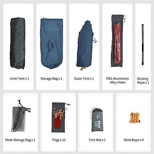 Naturehike Mongar 2 Person Backpacking Tent 3 Season Camping Tent Ultralight Double Layer Free Standing Tent For Camping Hiking Cycling (Blue-15D Nylon) #TOP5