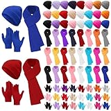 JaGely 72 Pcs Kids Beanies Gloves Scarf Winter Bulk Warm Hat Stretchy Full Fingers Gloves Scarves for Boys Girls (Vibrant)
