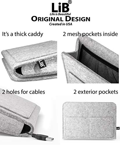 Lib-Bedside-Caddy-Original-Design-Large-Size-95-x-135-Laptop-Holder-100-Handmade-College-Room-Kids-Bunk-Bed-Hospital-Bed-Night-Hanging-Storage-Organizer-Light-gray