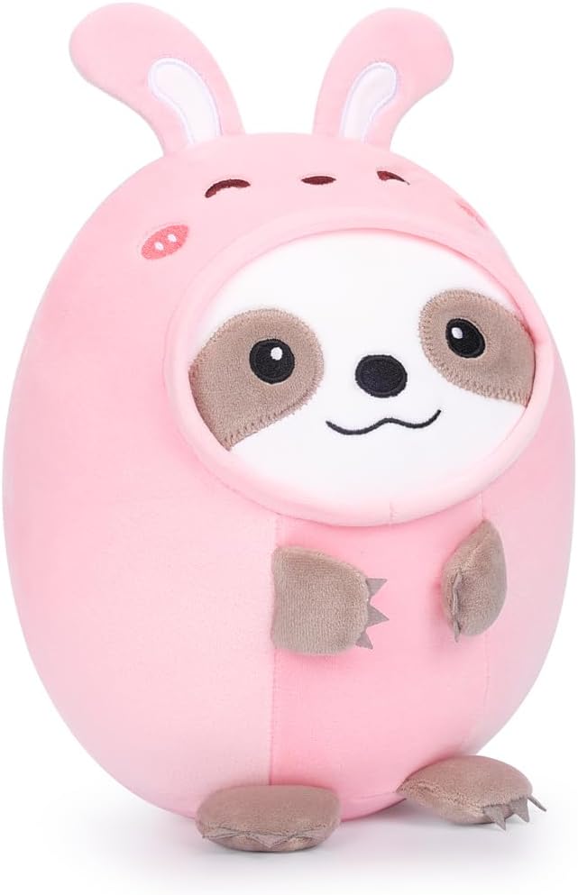 AIXINI Cute Sloth Rabbit Plush Pillow 8" Bunny Sloth Stuffed Animal, Soft Kawaii Sloth Plushie with Rabbit Outfit Costume Gift for Kids