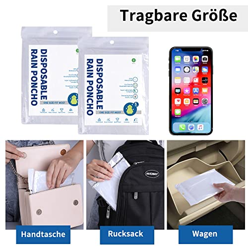 Opret 5 Stück Durchsichtig Regenponcho Damen Herren, Wasserdicht Regenschutz Regencape mit Tunnelzug Kapuze und Elastische Manschette, Leichtgewichts Regen Poncho Transparent Bunt
