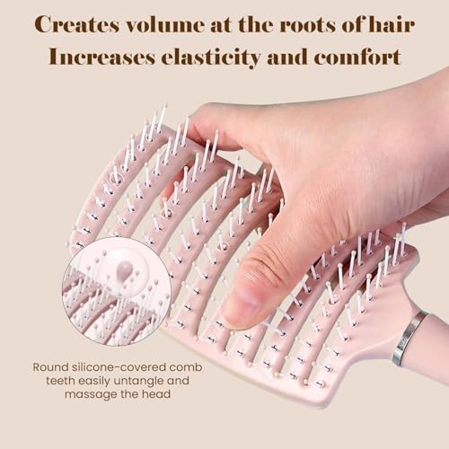 Image of Homeaura Detangler Hair Brush - Curved & Vented Hair Brush for Women & Men | Detangling Hair Comb for All Hair Types - Wet, Dry & Damaged Hair | Blow Drying, Styling and Scalp Massage (Pink)