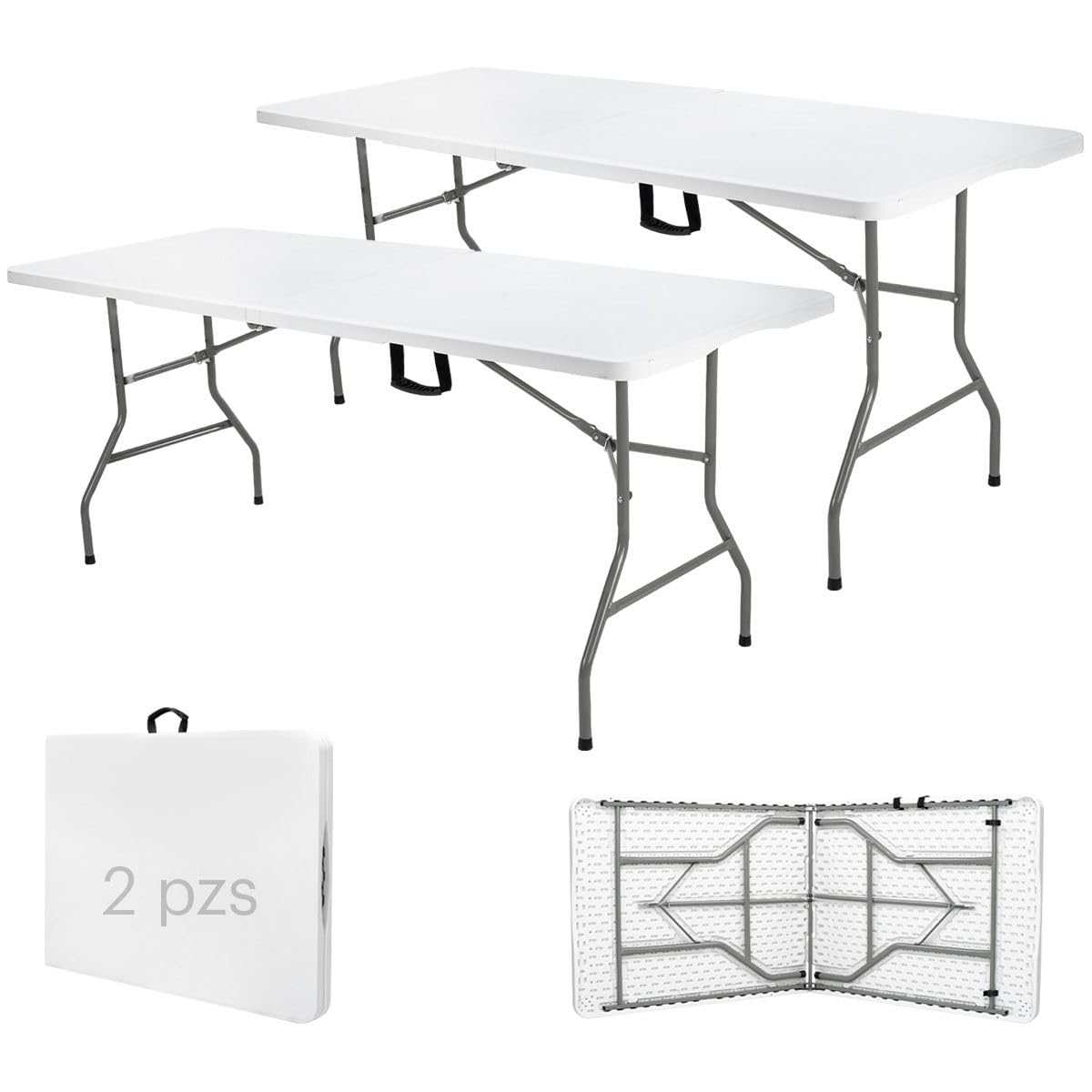 SELECTSHOP Set De 2 Mesas Mesa Plegable 1.80 Metros Comedor para Jardin Plegable Mesas De Plastico Resistente Tipo Portafolio de Trabajo Multiusos Comedor Grande para Jardin