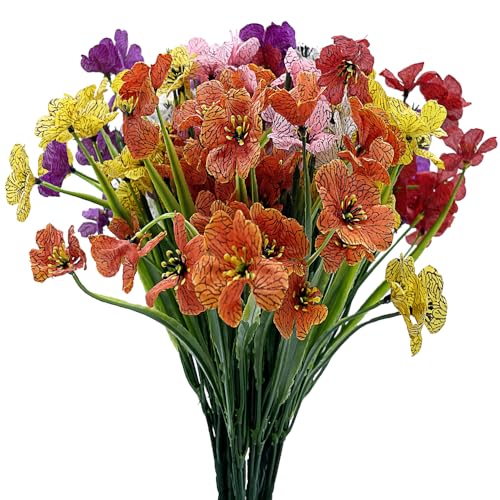 Kingrun Artificial Silk Daisy Flowers, 12 Bundles of 6 Colors Artificial Flowers Outdoor UV Resistant Shrubs Plants for Hanging Planter Home Wedding Porch Window Décor