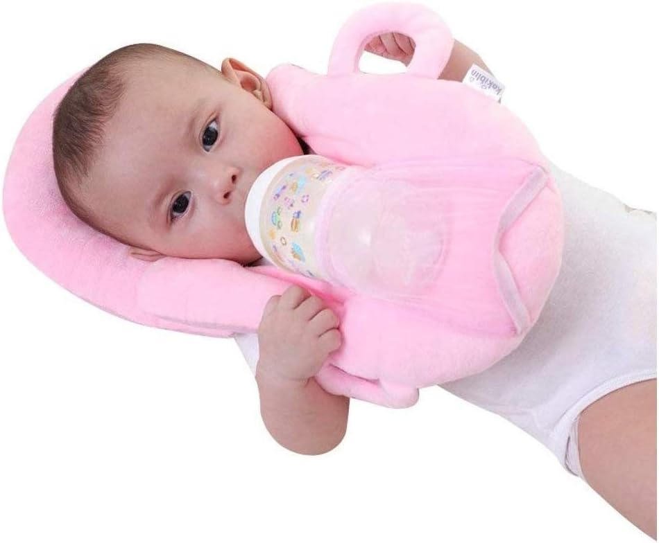 BESTIES New Born Baby Portable Self - Nursing Feeding Multi-Function Baby Cushion Infant Pillow with Baby Feeding Bottle Rack Holder (Feeding Pillow Pink)