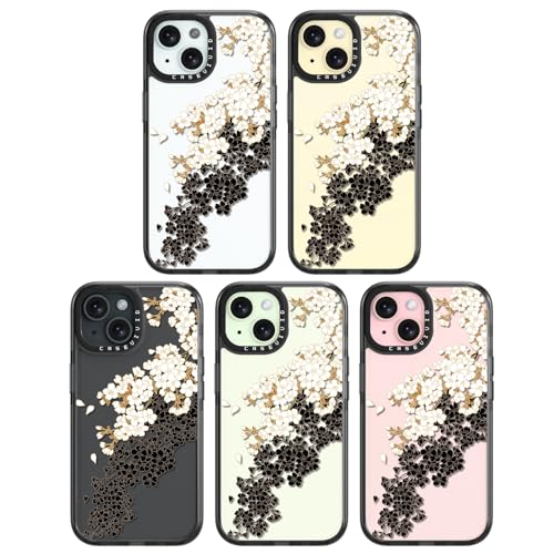 Coque iPhone 15 antichoc noire fleur de prunier face aux chutes de 2m